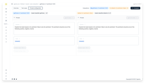 Comparison view prompt configuration