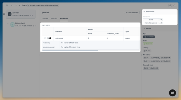 Screenshot showing how annotations appear in the Agenta UI